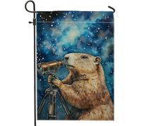Bandiera da giardino con marmotta notturna stellata, bandiera da giardino a tema marmotta marrone, bandiere da cortile, in iuta su entrambi i lati, decorazione per esterni per feste tutto l'anno, 30,5