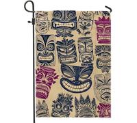 Bandiera da giardino con maschera tropicale Tiki, colorata viola beige, decorazione hawaiana da giardino, bandiera da giardino su entrambi i lati, bandiera da cortile per esterni, decorazione per