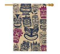 Bandiera da giardino con maschera tropicale Tiki, colorata viola beige, decorazione hawaiana da giardino, bandiera da giardino su entrambi i lati, bandiera da cortile per esterni, decorazione per