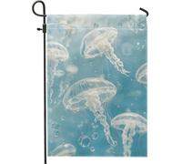 Bandiera da giardino con meduse traslucide, bandiera blu oceano mare creature decorative per esterni, bandiera su entrambi i lati, decorazione stagionale per casa e giardino, 30,5 x 45,7 cm