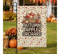 Bandiera da giardino con mele e frutteto autunnale, 30,5 x 45,7 cm | Tema rustico del cesto, bandiera del cortile, accenti di cannella, dettaglio del nastro scozzese, stile stagionale della