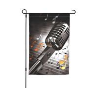 Bandiera da giardino con microfono e note musicali per esterni, 12x18 pollici, stampa fronte-retro, bandiere, poster, sfondo per decorazioni domestiche