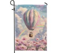 Bandiera da giardino con mongolfiera, decorazione per esterni primaverile colorata pastello, striscione floreale su entrambi i lati, decorazione decorativa per casa e giardino, 30,5 x 45,7 cm