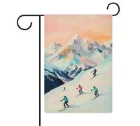 Bandiera da giardino con montagna innevata con sciatori bandiera per esterni bandiera stagionale in iuta su entrambi i lati 30,5 x 45,7 cm