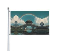 Bandiera da giardino con motivo antichi edifici su entrambi i lati, 90 x 150 cm, resistente allo sbiadimento, per portico, balcone, prato, interni ed esterni, asta non inclusa