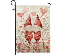 Bandiera da giardino con motivo di nani adorabili, decorazione a forma di cuore, per la primavera, bandiera double face, per San Valentino, decorazione per interni ed esterni, 30,5 x 45,7 cm