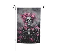 Bandiera da giardino con motivo floreale e teschio, bifacciale, decorativa per patio esterno, 12x18 pollici.