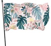 Bandiera da giardino con motivo floreale rosa e foglie tropicali resistente alle intemperie, bandiera della famiglia 3 x 5 piedi Decorazioni per la casa all'aperto