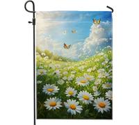 Bandiera da giardino con motivo margherita e farfalla, decorazione per esterni floreale bianca e gialla, bandiere da cortile double face in iuta per decorazione prato, 30,5 x 45,7 cm