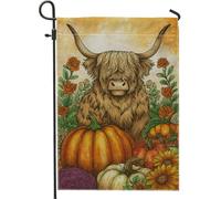 Bandiera da giardino con mucca autunnale, bandiera floreale per la decorazione della casa, bandiera da giardino in iuta su entrambi i lati, decorazione autunnale per esterni, 30,5 x 45,7 cm