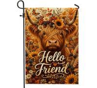 Bandiera da giardino con mucca, autunnale rustica girasole farfalla autunno arancione iuta doppia faccia piccola bandiera da giardino per esterni portico prato patio terrazza 30,5 x 45,7 cm