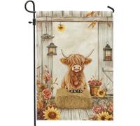 Bandiera da giardino con mucca delle Highland, bandiera autunnale floreale con balle di fieno, bandiera rustica su entrambi i lati, per decorazione stagionale all'aperto del prato, 30,5 x 45,7 cm