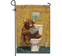 Bandiera da giardino con mucca delle Highland, decorazione rustica gialla con animali, decorazione da cortile, in poliestere su entrambi i lati, accessorio divertente per la casa per tutte le stagioni