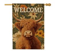 Bandiera da giardino con mucca delle Highland, decorazione rustica per primavera/estate, bandiera floreale ispirata alla natura, decorazione per prato su entrambi i lati, 71 x 101 cm
