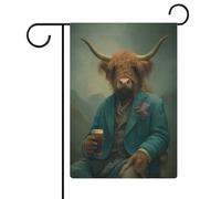 Bandiera da giardino con mucca delle Highland in verde e blu, su misura, in iuta su entrambi i lati, 30,5 x 45,7 cm