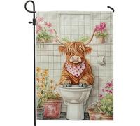 Bandiera da giardino con mucca delle Highland, striscione floreale con mucca marrone, decorazione estiva su entrambi i lati, divertente decorazione per esterni, cucina, feste, casa, 30,5 x 45,7 cm