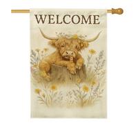 Bandiera da giardino con mucca delle Highlands, bandiera floreale color crema per la decorazione della casa, bandiera su entrambi i lati per la decorazione del prato all'aperto, 71 x 101 cm