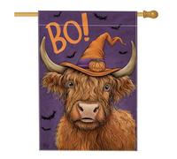 Bandiera da giardino con mucca di Halloween, cappello di zucca viola, striscione decorativo per la casa, bandiera in iuta su entrambi i lati, bandiera da cortile per feste, decorazione per prato