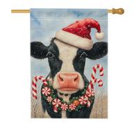 Bandiera da giardino con mucca di Natale, decorazione natalizia bianca e nera con bastoncini di zucchero, striscione in iuta su entrambi i lati per decorazione esterna del prato 71 x 101 cm