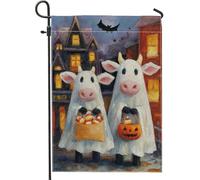 Bandiera da giardino con mucca fantasma di Halloween, bandiera bianca decorativa con animali della fattoria, bandiera su entrambi i lati per cortile per autunno decorazione per prato all'aperto 30,5 x