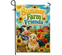 Bandiera da giardino con mucca, gallo con pecore estive gialla su entrambi i lati, decorativa, per esterni, portico, prato, patio, terrazza, 30,5 x 45,7 cm