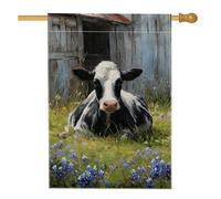 Bandiera da giardino con mucca nel prato, decorazione per esterni con animali della fattoria bianca e nera, striscione in iuta su entrambi i lati per la decorazione del prato primaverile estivo 71 x