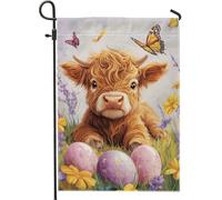 Bandiera da giardino con mucca primaverile ed estiva, graziosa decorazione floreale per cortile, decorazione da giardino a doppio lato, per feste di Pasqua, decorazioni per la casa del giardino, 30,5