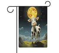 Bandiera da giardino con mucca sulla luna, cartello di benvenuto, striscione su entrambi i lati, piccole bandiere personalizzate per piscina, cortile, decorazione da parete per la casa, 32 x 47 cm