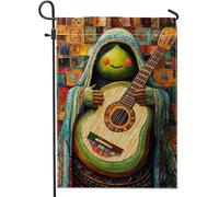 Bandiera da giardino con musicista fantasioso, decorazione per chitarra verde per feste primaverili all'aperto sul prato, striscione con opere d'arte vivaci su entrambi i lati, 30,5 x 45,7 cm