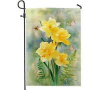 Bandiera da giardino con narcisi gialli primaverili ed estivi, striscione decorativo per la casa con farfalle, bandiera da giardino in iuta su entrambi i lati, decorazione per esterni, 30,5 x 45,7 cm