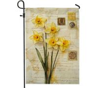 Bandiera da giardino con narcisi gialli primaverili ed estivi, striscione floreale per la casa e il giardino, decorazione da giardino in iuta su entrambi i lati, decorazione per prato all'aperto