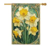 Bandiera da giardino con narcisi primaverili ed estivi, bandiera gialla floreale Art Nouveau, decorazione per la casa, double face, decorazione per prato all'aperto, festa di vacanza, bandiera da