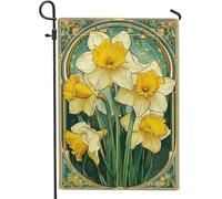 Bandiera da giardino con narcisi primaverili ed estivi, bandiera gialla floreale Art Nouveau, decorazione per la casa, double face, decorazione per prato all'aperto, festa di vacanza, bandiera da