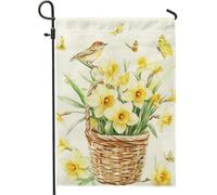 Bandiera da giardino con narcisi primaverili ed estivi, decorazione da giardino con uccelli e farfalle, decorazione da giardino su entrambi i lati, per feste di vacanza, 30,5 x 45,7 cm