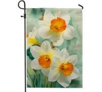 Bandiera da giardino con narcisi primaverili ed estivi, fiori bianchi e arancioni per esterni, striscione decorativo per la casa, bandiera su entrambi i lati, decorazione stagionale per prato, 30,5 x
