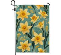 Bandiera da giardino con narcisi primaverili ed estivi, striscione decorativo floreale giallo per esterni, bandiera da cortile in iuta su entrambi i lati, per feste di vacanza, decorazione per prato