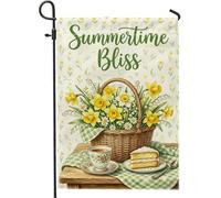 Bandiera da giardino con narciso, cesto estivo rustico con coppa estiva gialla su entrambi i lati, piccola bandiera da giardino per esterni, patio, prato, portico, ingresso, campeggio, 30,5 x 45,7 cm