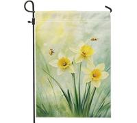Bandiera da giardino con narciso, motivo primaverile con api e erba, giallo primaverile, su entrambi i lati, bandiere decorative per esterni, portico, prato, patio, terrazza, 30,5 x 45,7 cm