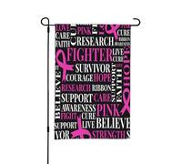 Bandiera da giardino con nastri rosa e scritta "Nuvola di parole contro il cancro al seno", piccole bandiere bifacciali per cortile, adatte per esterni o per decorazioni da giardino, patio, 18x12 poll