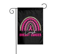 Bandiera da giardino con nastro rosa arcobaleno boho per la sensibilizzazione sul cancro al seno, 12x18 pollici, bandiere da esterno bifacciali, striscioni di benvenuto, bandiera festiva per feste, d