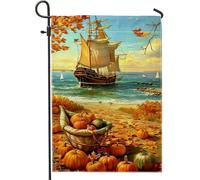 Bandiera da giardino con nave e raccolta autunnale, bandiera nautica per la decorazione della casa, bandiera da giardino in iuta su entrambi i lati, decorazione stagionale per esterni, 30,5 x 45,7 cm