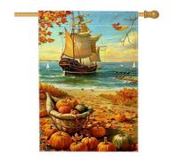Bandiera da giardino con nave e raccolta autunnale, bandiera nautica per la decorazione della casa, bandiera da giardino in iuta su entrambi i lati, decorazione stagionale per esterni, 71 x 101 cm
