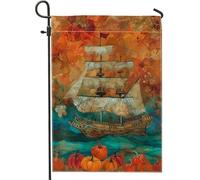 Bandiera da giardino con nave pirata autunnale, striscione nautico decorativo per la casa, in iuta su entrambi i lati, decorazione per prato all'aperto per feste autunnali, 30,5 x 45,7 cm