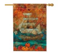 Bandiera da giardino con nave pirata autunnale, striscione nautico decorativo per la casa, in iuta su entrambi i lati, decorazione per prato all'aperto per feste autunnali, 71 x 101 cm