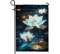 Bandiera da giardino con ninfee bianche incandescenti, decorazione per la casa magica per la notte d'estate, bandiera da cortile su entrambi i lati per eventi all'aperto, 30,5 x 45,7 cm