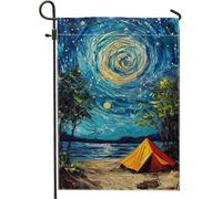 Bandiera da giardino con notte stellata, tenda arancione sotto il cielo, striscione decorativo estivo per la casa, bandiera da prato su entrambi i lati per gli amanti della natura, 30,5 x 45,7 cm