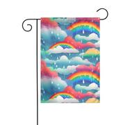 Bandiera da giardino con nuvole arcobaleno e gocce di pioggia, decorazione da cortile, 12x18 pollici per giardino, terrazza, balcone