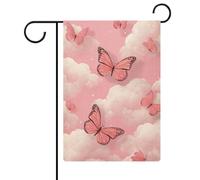 Bandiera da giardino con nuvole bianche e farfalle rosa, in iuta su entrambi i lati, 30,5 x 45,7 cm