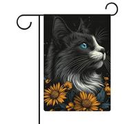 Bandiera da giardino con occhi azzurri con gatto con fiori, per vacanze stagionali, in iuta, double face, per casa, cortile, esterni, 30,5 x 45,7 cm