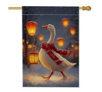 Bandiera da giardino con oche per le vacanze invernali, decorazione bianca con lanterna innevata, striscione in iuta su entrambi i lati, per decorazione esterna del prato, 71 x 101 cm